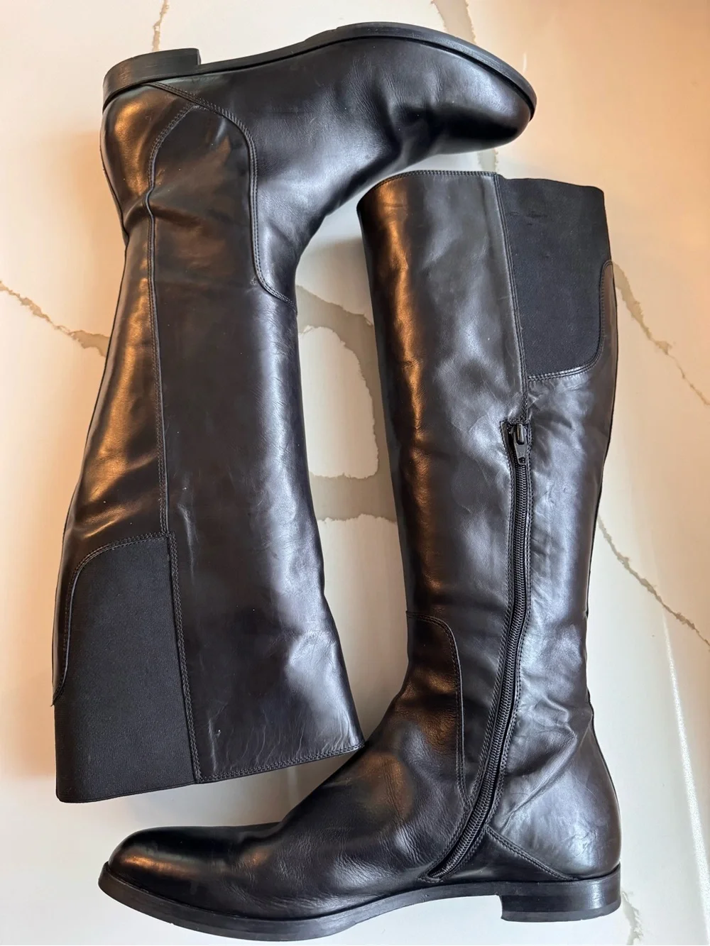 AGL Attilio Giusti Leombruni Black Leather Tall Boots Made in Italy 42